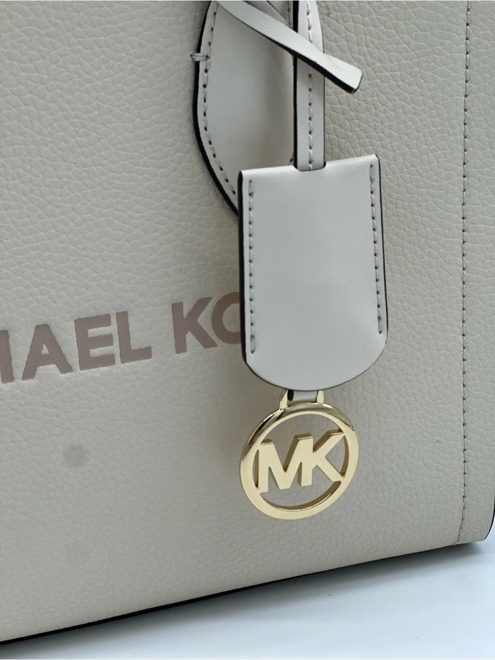 Michael Kors Cream Pebbled Leather Satchel with Logo Strap